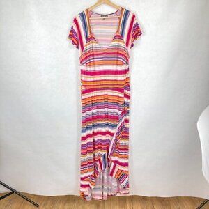 Lane Bryant Multicolor Striped V-Neck Hi Low Ruffle Hem Maxi Dress Size 18 20